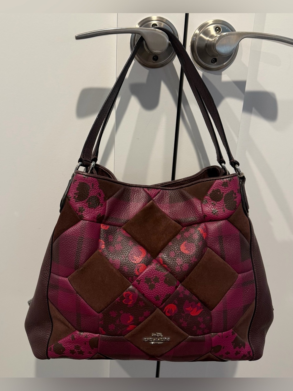 Coach Edie Burgundy Oxblood Patchwork Shoulder Bag